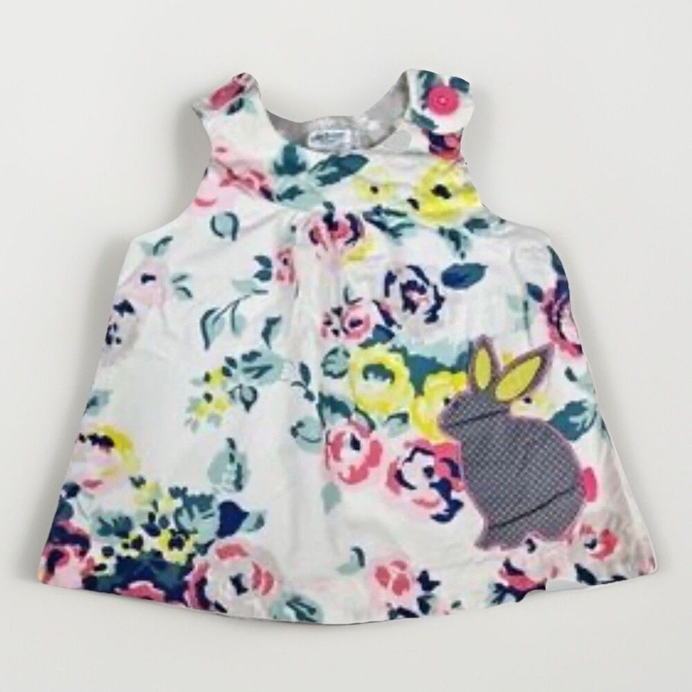 Baby Boden Dress Girl Size 12-18 Months Sleeveless Bunny Appliqué Easter Floral